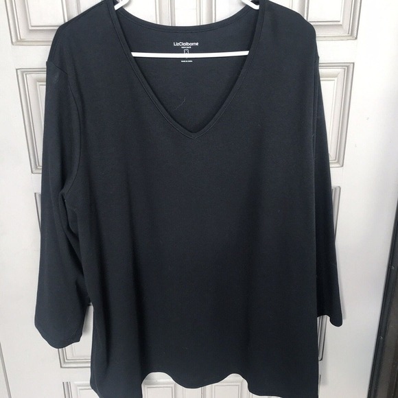 Liz Claiborne T Shirt Sz3X Black Long Sleeves V Neck Simple Design Pre-Owned - Picture 1 of 9